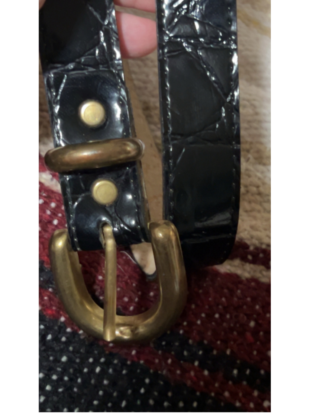 Women's Unbranded Black Faux Croc Belt with Gold Hardware, One Size